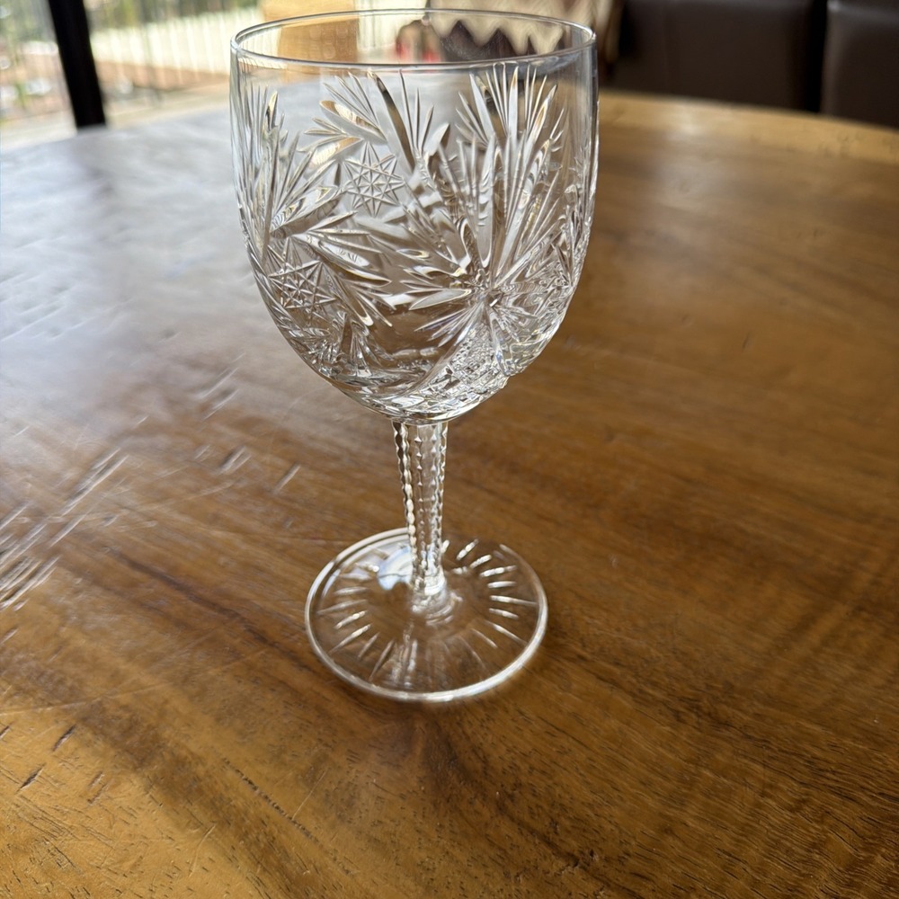 1 Vintage Crystal Pinwheel Starburst‎ MCM Wine Goblet Glass Heavy Pristine